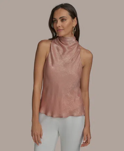 Donna Karan Women's Metallic Sleeveless Mock-neck Top In Blossom,gold