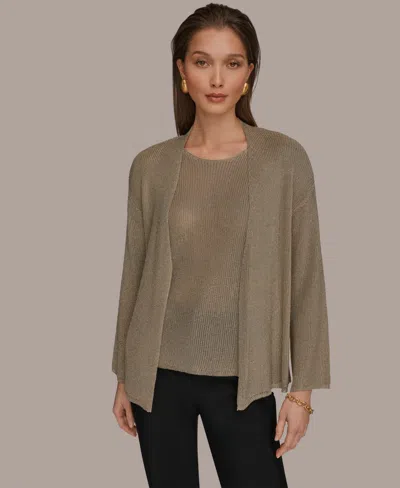 Donna Karan Women's Metallic V-neck Long-sleeve Cardigan In Brown