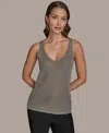 Donna Karan New York Metallic Sleeveless Sweater In Green