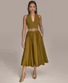 Donna Karan New York Sleeveless Belted Mixed Media Midi Dress