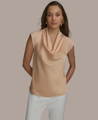 Donna Karan Women's Mixed-media Cowlneck Top In Peach Fuzz