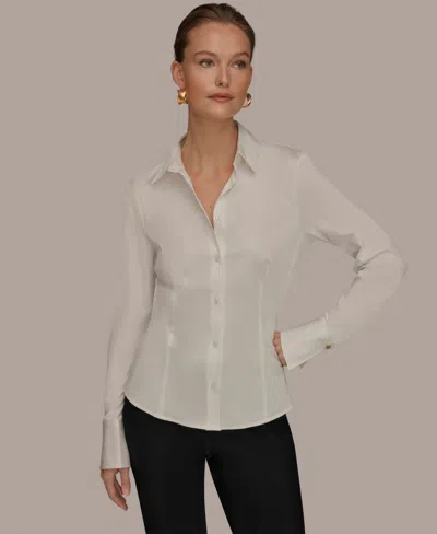 Donna Karan Women's Mixed Media Long-sleeve Poplin Shirt In White