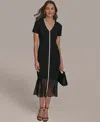 Donna Karan Button Front Midi Dress In Black Cream