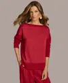 Donna Karan Mix Media Boat Neck Sweater In Metropolitan Red