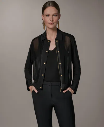 Donna Karan Women's Mixed Media Zip-front Jersey Jacket In White