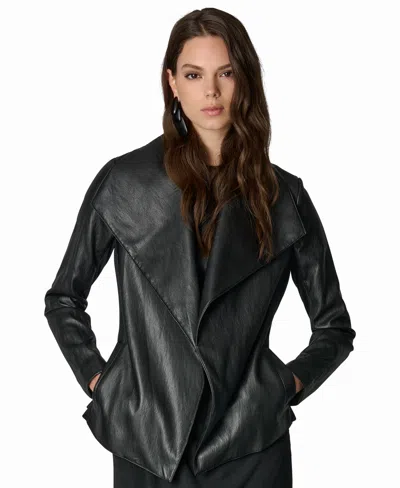 Donna Karan Women's Mixed-media Belted Wrap Jacket In Black