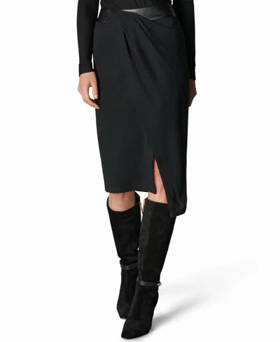 Donna Karan Women's Mixed-media Wrap Midi Skirt In Black