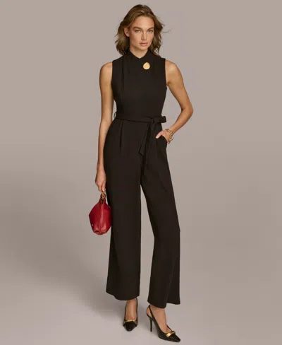Donna Karan Women's Mock-neck Belted Jumpsuit In Black