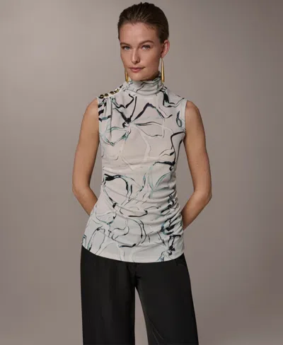 Donna Karan Women's Mock Neck Button Shoulder Top In Gray