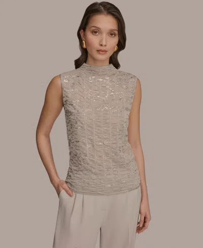 Donna Karan Women's Mock Neck Foil Printed Ruched Sweater