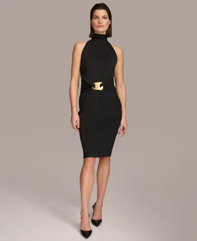 Donna Karan Women's Mock Neck Wrap-waist Jersey Dress In Black