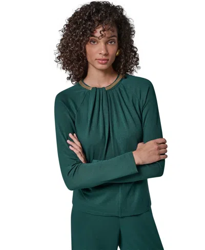 Donna Karan Women's Necklace Detail Long-raglan Sleeves Keyhole Cutout Pullover In Green