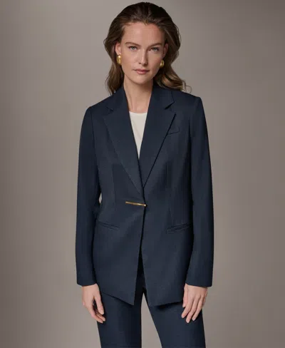Donna Karan Women's Notch Lapel Padded Shoulder Blazer In Blue