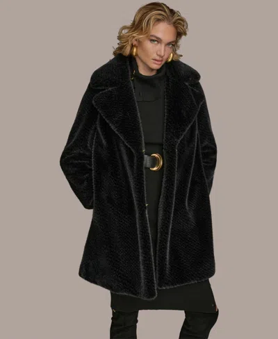 Donna Karan Women's Notched-collar Faux-fur Coat In Black