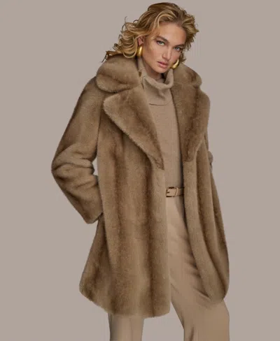 Donna Karan Women's Notched-collar Faux-fur Coat In Brown