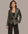 Donna Karan New York Metallic Belted Jacket In Green