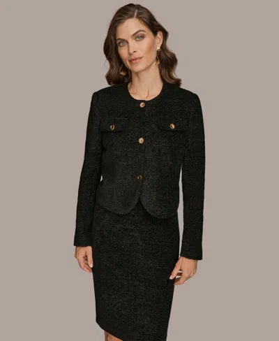 Donna Karan Women's Novelty Button Front Cropped Jacket In Black