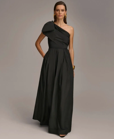 Donna Karan Women's One-shoulder Bow Gown In Black