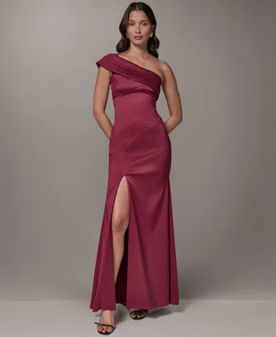 Donna Karan Women's One-shoulder Long Sheath Dress With Front-slit In Red