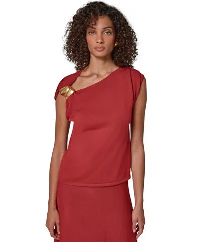 Donna Karan Women's One-shoulder Sleeveless Shoulder-hardware Blouse In Pink