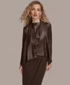 Donna Karan Women's Open Front Faux Leather Jacket In Brown