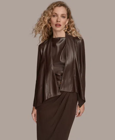 Donna Karan Women's Open Front Faux Leather Jacket In Brown