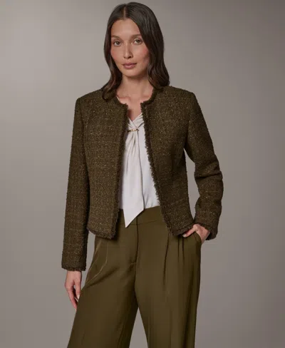 Donna Karan Women's Open-front Fring Jacket In Green
