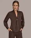 Donna Karan Women's Petite V-neck With Bar In Scarf Top, Regular & Petites In Brown