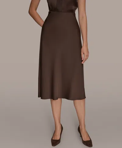 Donna Karan Women's Petites Satin A-line Midi Skirt, Regular & Petite In Brown
