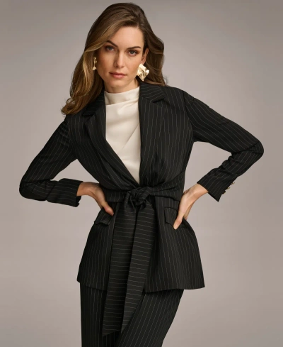 Donna Karan Women's Pinstripe Tie-front Blazer In Black,cream