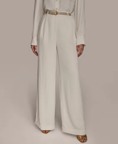 Donna Karan Women's Pinstripe Wide-leg Belted Pants, Regular & Petite In White