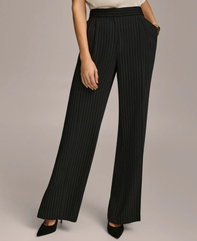 Donna Karan Tie Front Pinstripe Blazer Wide Leg Pant In Black,cream