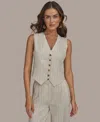 Donna Karan New York Pinstripe Linen Blend Vest In Gray