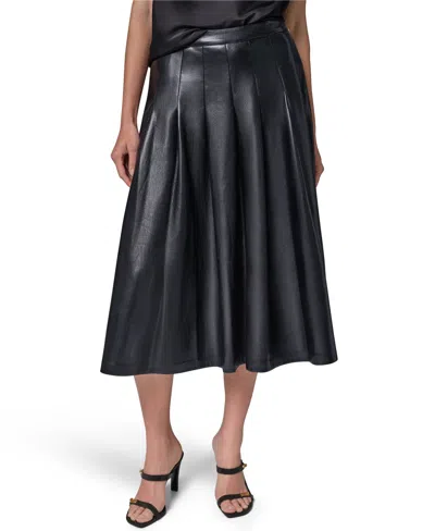 Donna Karan Women's Pleated Faux Leather Midi Skirt In Black