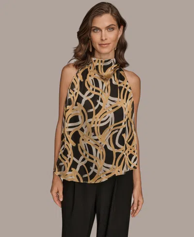 DONNA KARAN WOMEN'S PLEATED SHOULDER NOVELTY BURNOUT HALTER TOP