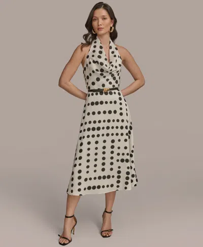 Donna Karan Women's Polka-dot Belted A-line Dress In Cream Black