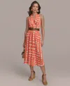 Donna Karan New York Polka Dot Belted Midi Dress In Spring Melon Cream