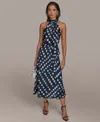Donna Karan Petite Polka-dot Halter Midi Dress In Nightfall Cream