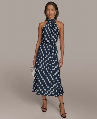 Donna Karan Petite Polka-dot Halter Midi Dress In Nightfall Cream