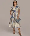 Donna Karan New York Geo Colorblock Belted Midi Shirtdress In Arctic Frost Multi