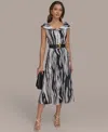 Donna Karan New York Zebra Print Notched Lapel Belted Midi Dress In Black Pristine