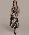Donna Karan Women's Printed Belted A-line Dress In Black Sand Multi