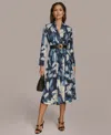 Donna Karan New York Floral Print Belted Long Sleeve Midi Dress In Nightfall Multi