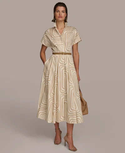 Donna Karan Women's Printed Belted Shirtdress In Cream,fawn Multi | ModeSens