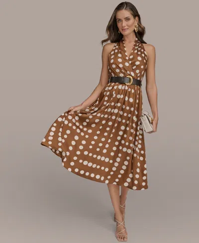 DONNA KARAN WOMEN'S PRINTED BELTED SLEEVELESS DRESS