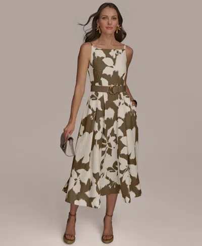 Donna Karan Women's Printed Boat-neck Belted Dress In Hazelnut Cream