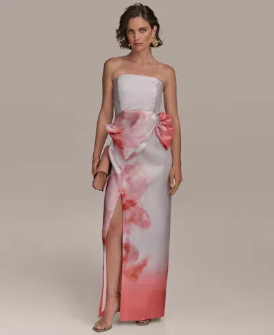 Donna Karan Women's Printed Bow Strapless Gown In Spring Melon Multi