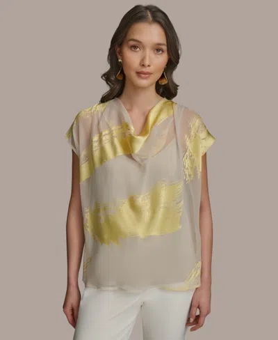 DONNA KARAN WOMEN'S PRINTED CAP-SLEEVE BLOUSE
