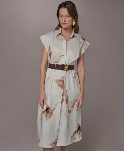 Donna Karan Button Front Dress In Neutral