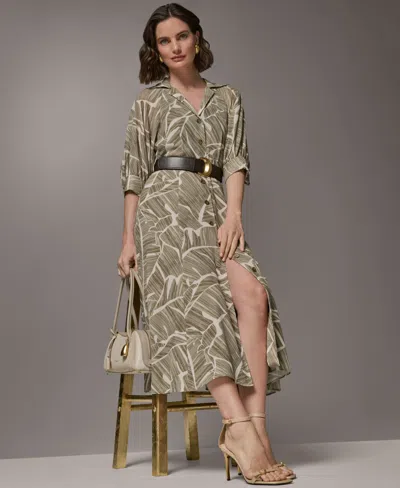 Donna Karan Women's Printed Collared Shirtdress With Faux Leather Belt In Multi